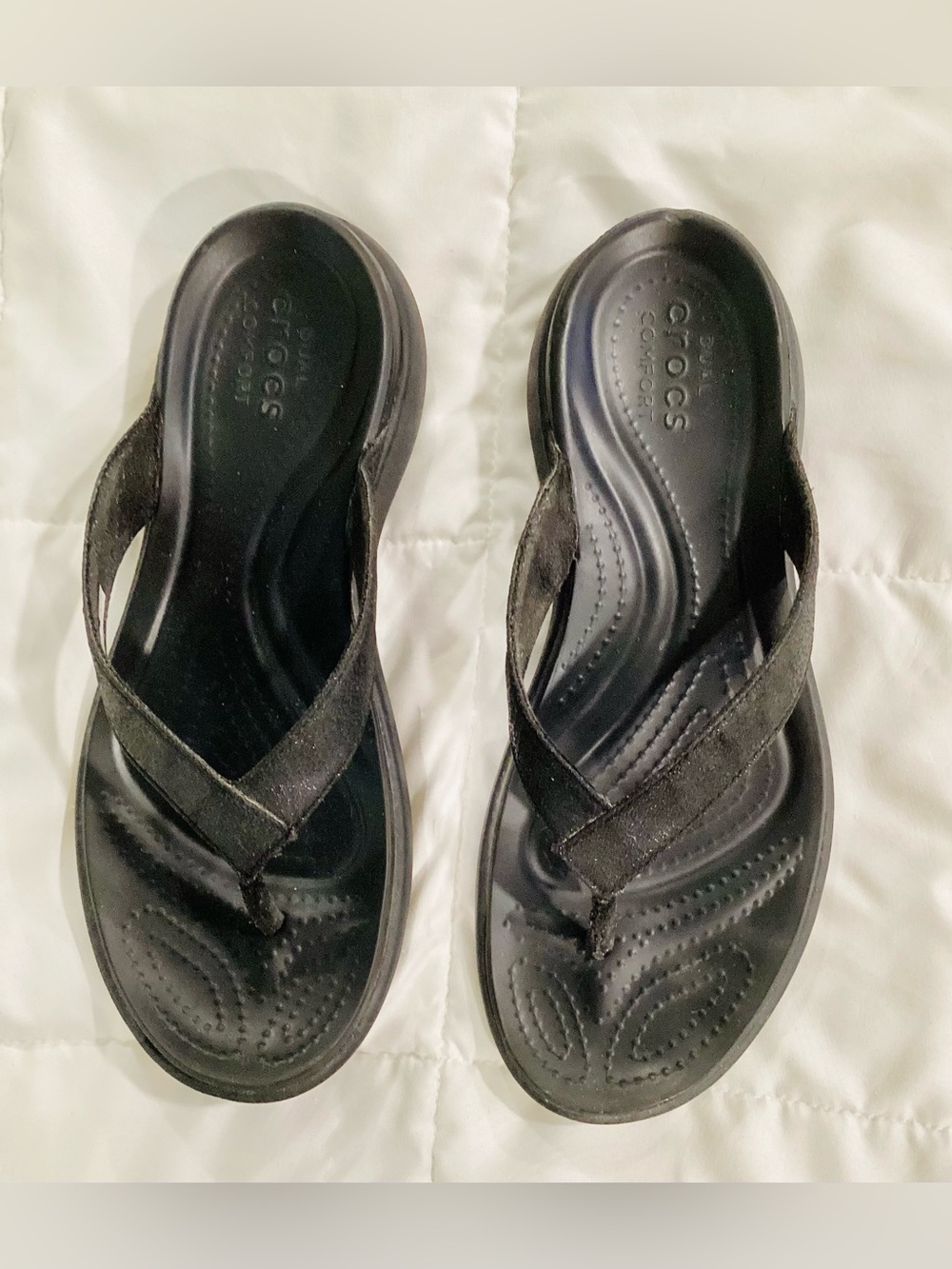 CROCS Women’s Size 8 Capri V Dual Comfort Black Shimmer Flip Flop-Discontinued - Picture 4 of 10